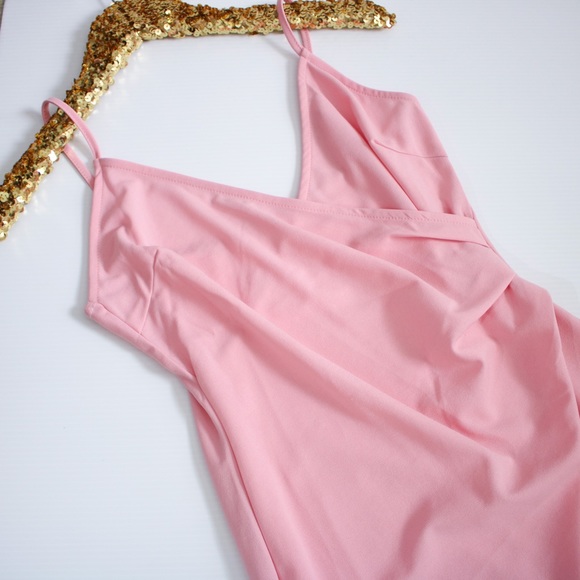 Pastel Pink Sleeveless Wrap Asymmetrical Dress - Picture 7 of 8